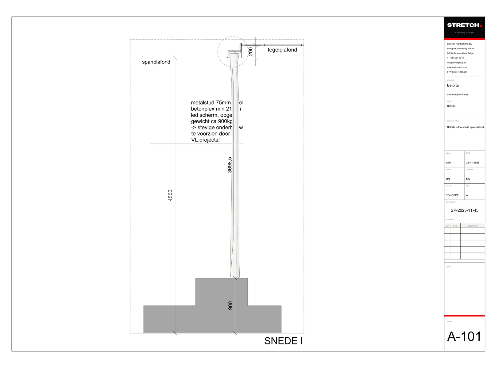 Techo flotante con moldura — technical drawing